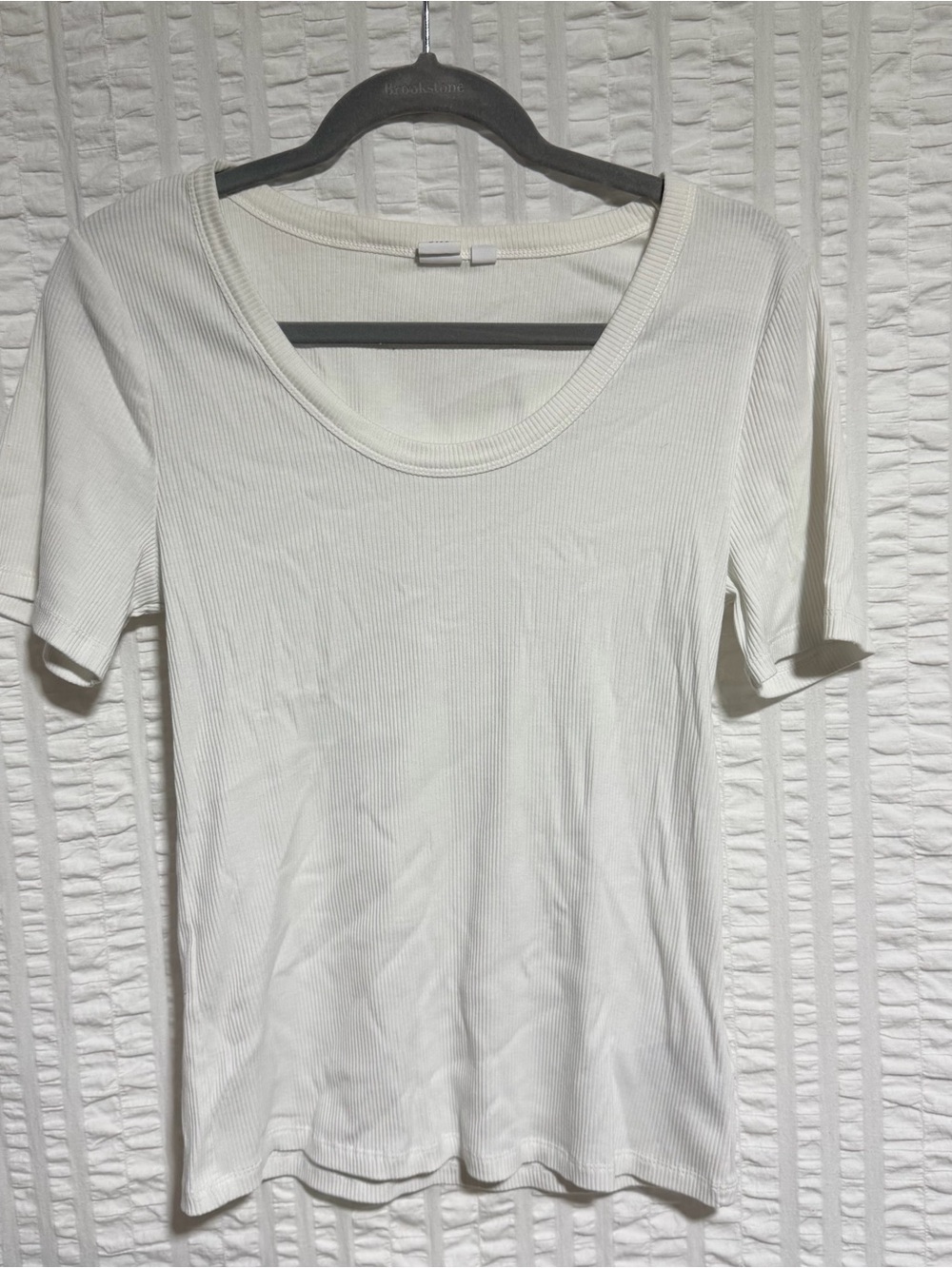 GAP Women's White Ribbed Scoop Neck Top L